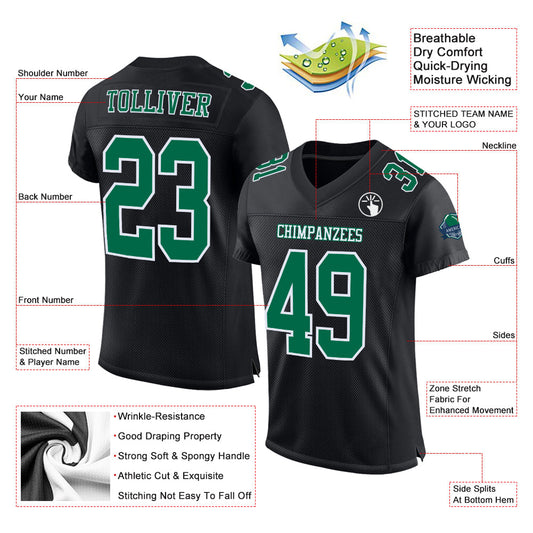 Custom Black Kelly Green-White Mesh Authentic Football Jersey - Sky-Custom