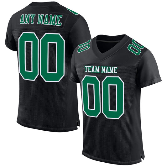 Custom Black Kelly Green-White Mesh Authentic Football Jersey - Sky-Custom