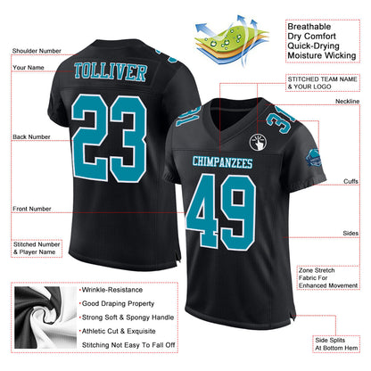 Custom Black Teal-White Mesh Authentic Football Jersey - Sky-Custom