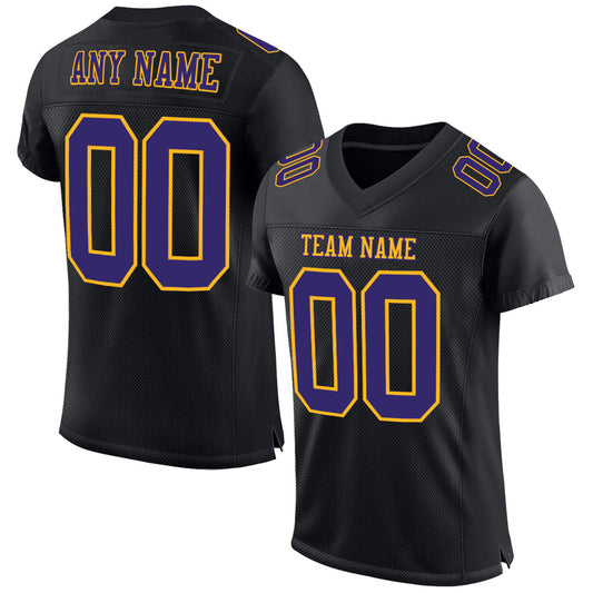 Custom Black Purple-Gold Mesh Authentic Football Jersey - Sky-Custom