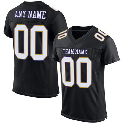 Custom Black White Old Gold-Purple Mesh Authentic Football Jersey - Sky-Custom