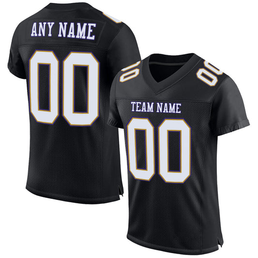 Custom Black White Old Gold-Purple Mesh Authentic Football Jersey - Sky-Custom
