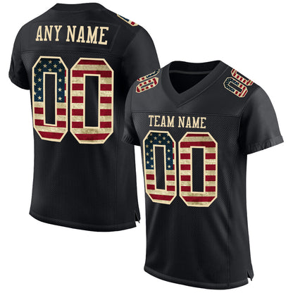 Custom Black Vintage USA Flag-Cream Mesh Authentic Football Jersey - Sky-Custom