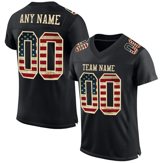 Custom Black Vintage USA Flag-Cream Mesh Authentic Football Jersey - Sky-Custom