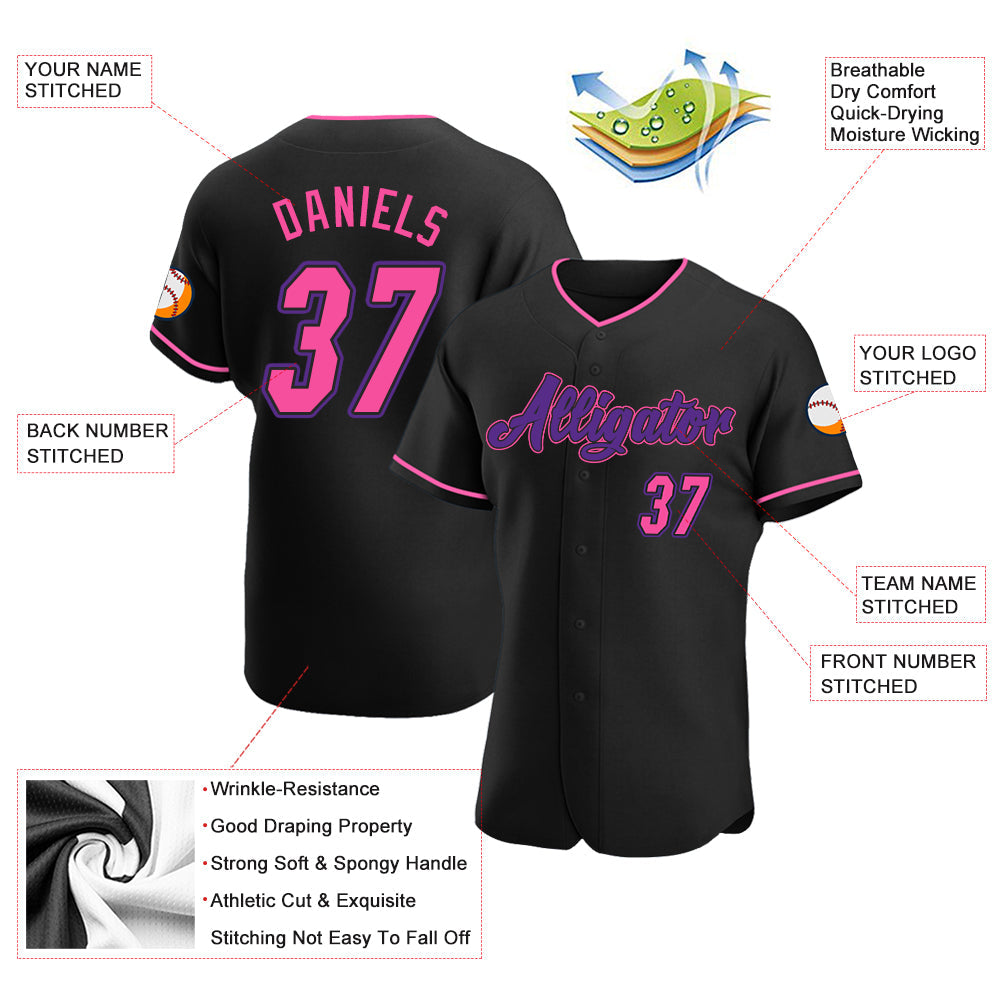Custom Black Pink-Purple Authentic Baseball Jersey - Sky-Custom