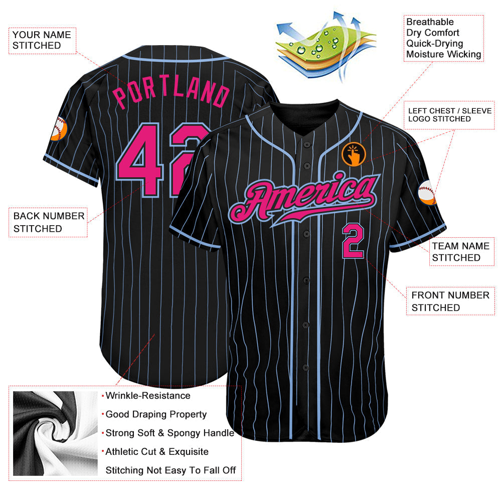 Custom Black Light Blue Pinstripe Hot Pink-Light Blue Authentic Baseball Jersey - Sky-Custom