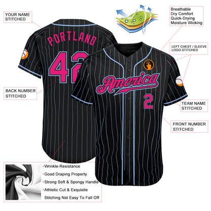 Custom Black Light Blue Pinstripe Hot Pink-Light Blue Authentic Baseball Jersey - Sky-Custom