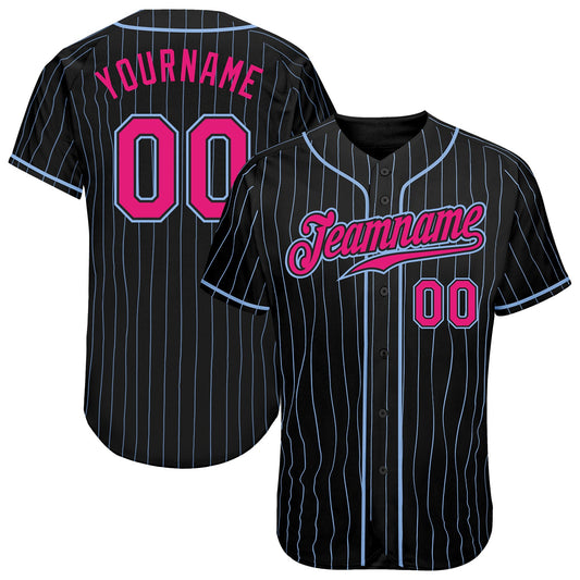 Custom Black Light Blue Pinstripe Hot Pink-Light Blue Authentic Baseball Jersey - Sky-Custom