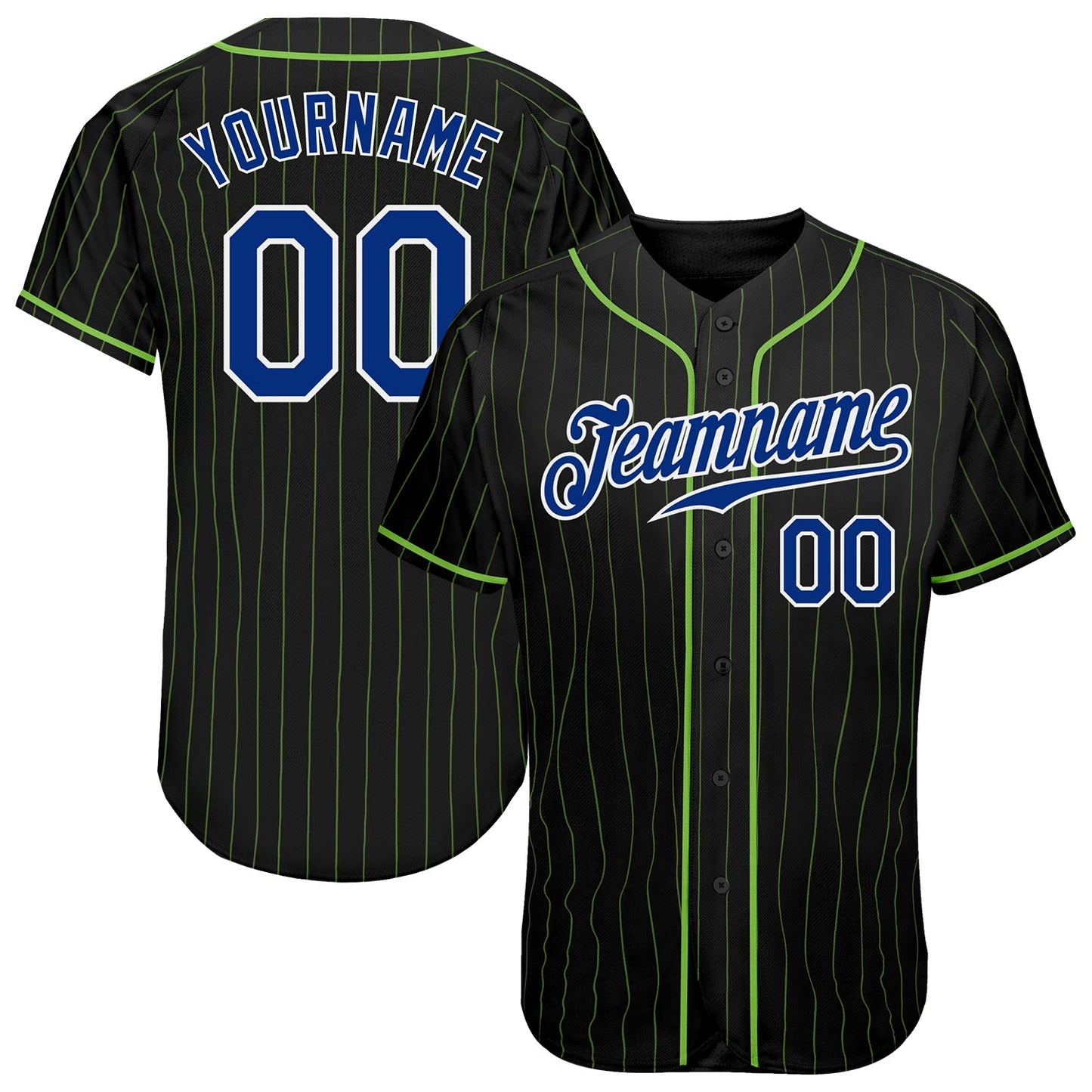 Custom Black Neon Green Pinstripe Royal-White Authentic Baseball Jersey - Sky-Custom