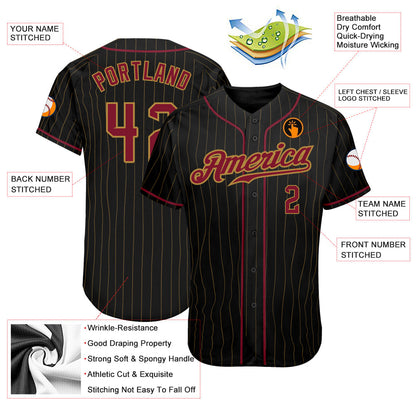 Custom Black Old Gold Pinstripe Crimson-Old Gold Authentic Baseball Jersey - Sky-Custom