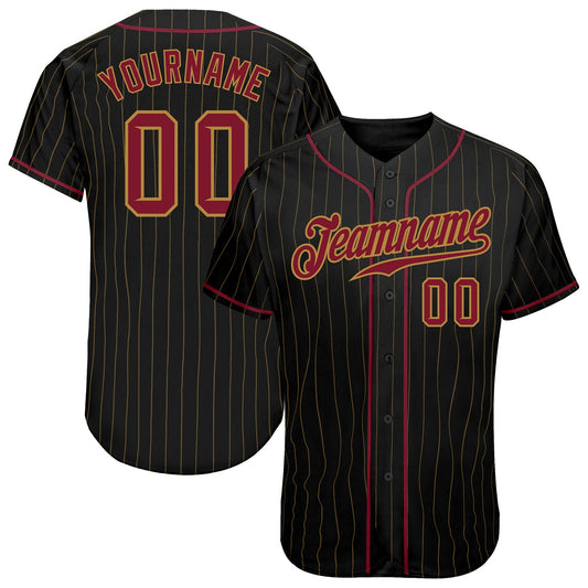 Custom Black Old Gold Pinstripe Crimson-Old Gold Authentic Baseball Jersey - Sky-Custom
