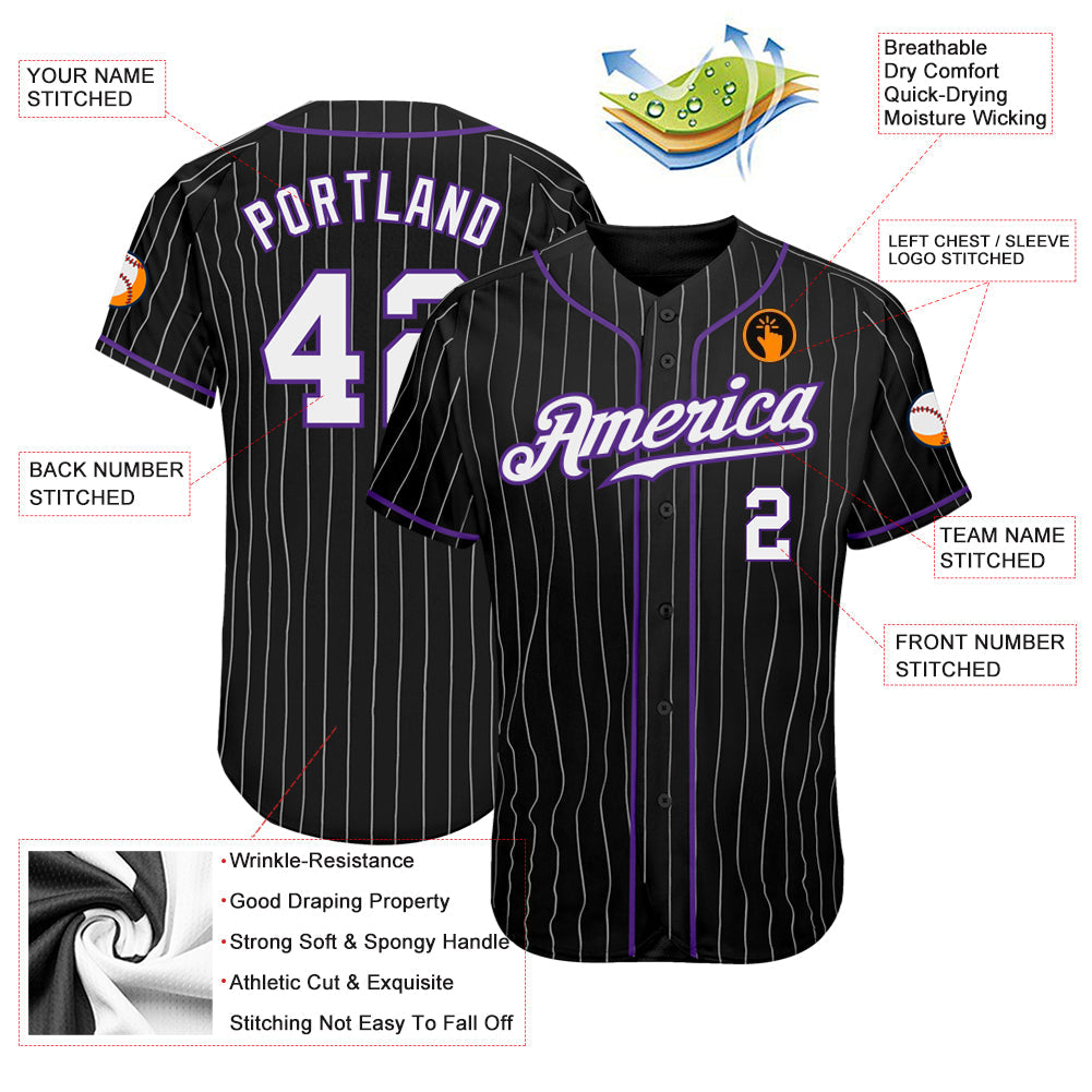 Custom Black White Pinstripe White-Purple Authentic Baseball Jersey - Sky-Custom
