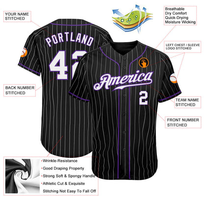 Custom Black White Pinstripe White-Purple Authentic Baseball Jersey - Sky-Custom