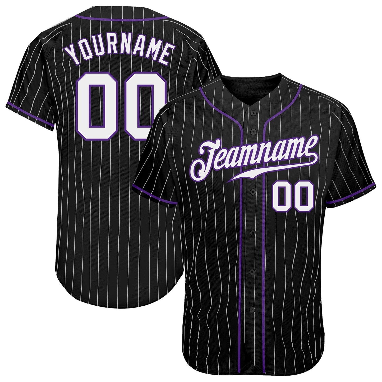 Custom Black White Pinstripe White-Purple Authentic Baseball Jersey - Sky-Custom