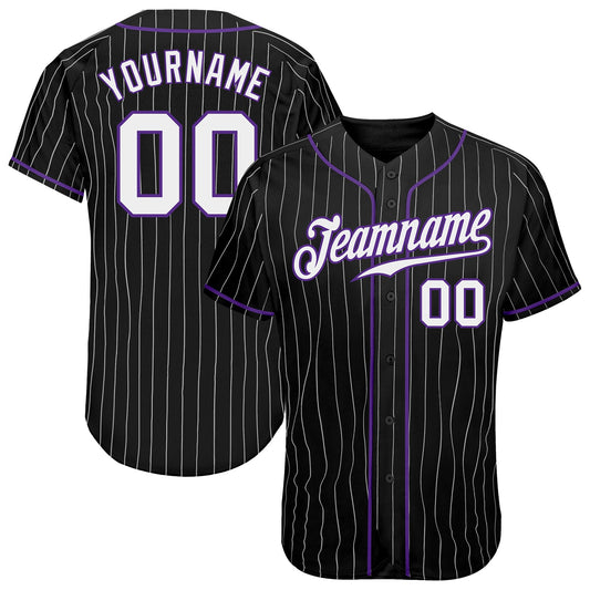 Custom Black White Pinstripe White-Purple Authentic Baseball Jersey - Sky-Custom