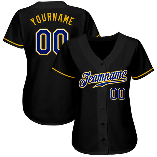 Custom Black Royal-Gold Authentic Baseball Jersey - Sky-Custom