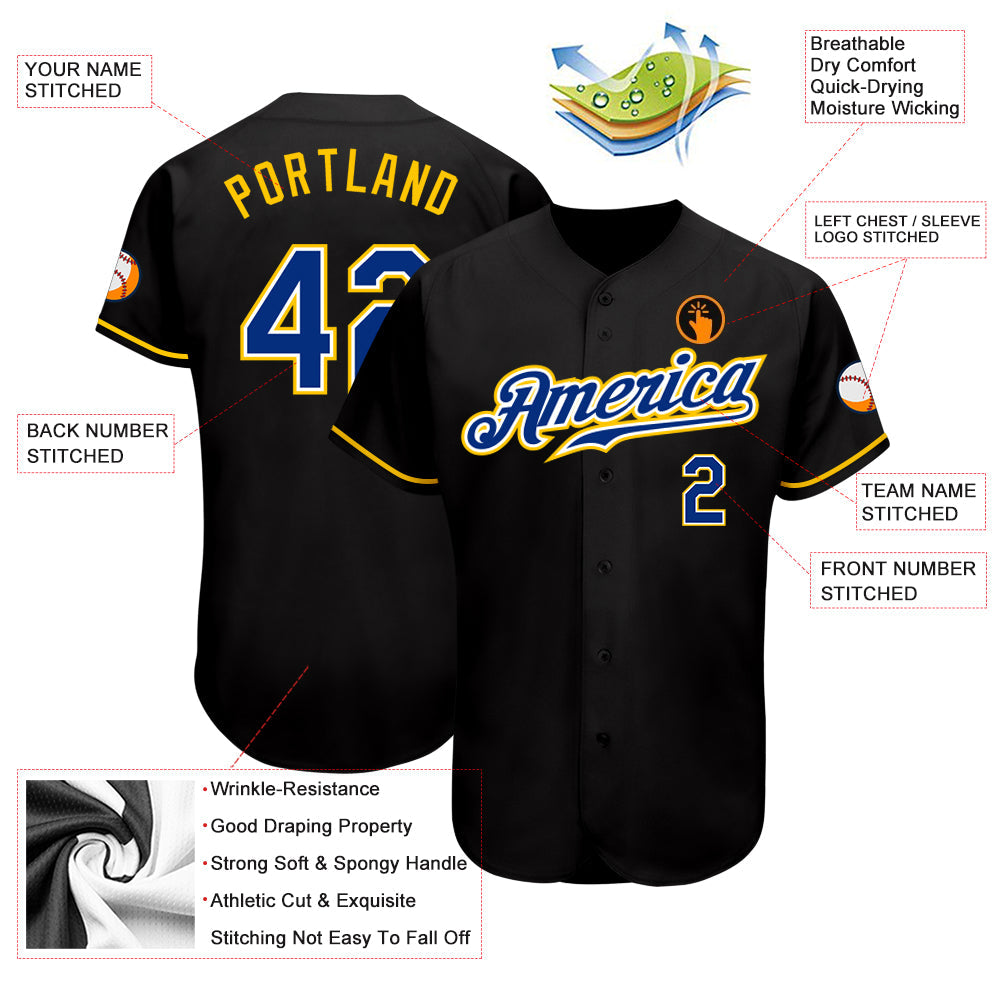 Custom Black Royal-Gold Authentic Baseball Jersey - Sky-Custom