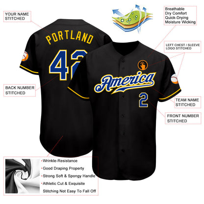 Custom Black Royal-Gold Authentic Baseball Jersey - Sky-Custom