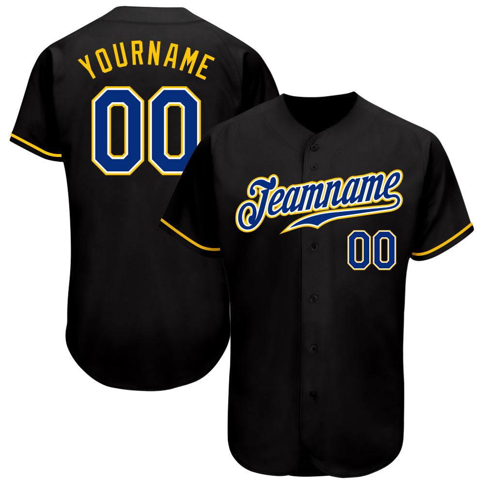 Custom Black Royal-Gold Authentic Baseball Jersey - Sky-Custom