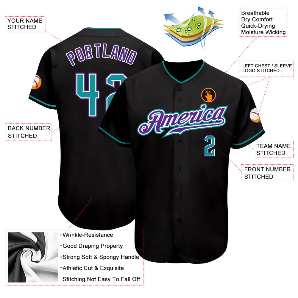 Custom Black Teal-Purple Authentic Baseball Jersey - Sky-Custom