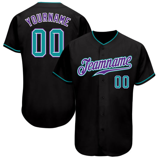 Custom Black Teal-Purple Authentic Baseball Jersey - Sky-Custom
