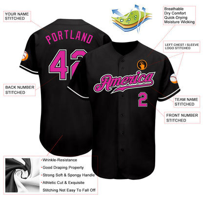 Custom Black Deep Pink-White Authentic Baseball Jersey - Sky-Custom