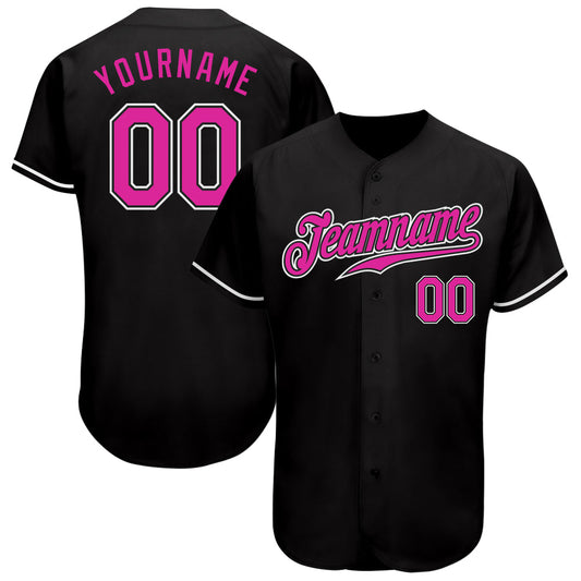 Custom Black Deep Pink-White Authentic Baseball Jersey - Sky-Custom