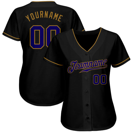 Custom Black Dark Purple-Old Gold Authentic Baseball Jersey - Sky-Custom