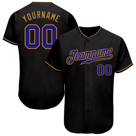 Custom Black Dark Purple-Old Gold Authentic Baseball Jersey - Sky-Custom