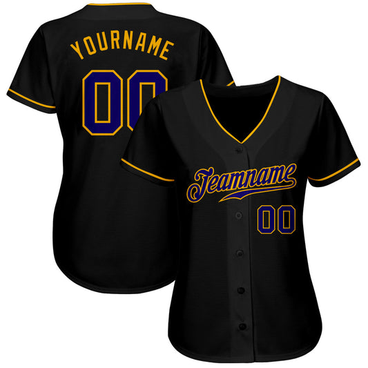 Custom Black Dark Purple-Gold Authentic Baseball Jersey - Sky-Custom