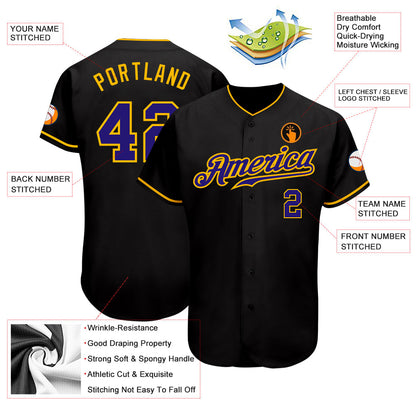Custom Black Dark Purple-Gold Authentic Baseball Jersey - Sky-Custom