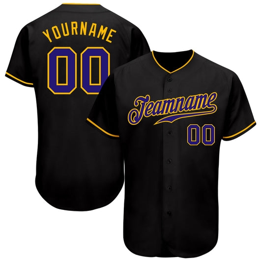 Custom Black Dark Purple-Gold Authentic Baseball Jersey - Sky-Custom