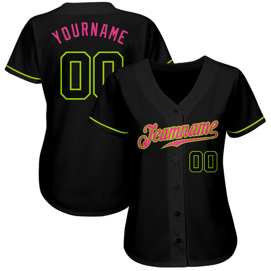 Custom Black Black Neon Green-Pink Authentic Baseball Jersey - Sky-Custom
