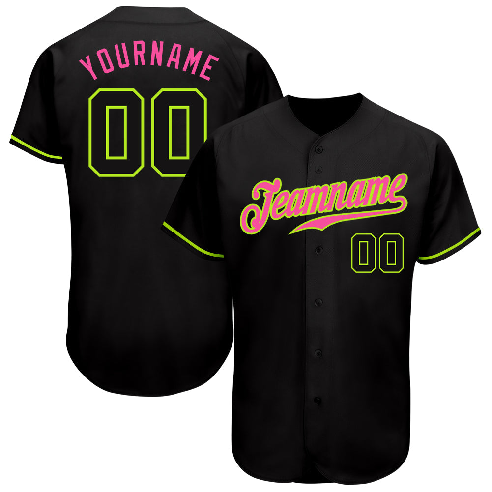 Custom Black Black Neon Green-Pink Authentic Baseball Jersey - Sky-Custom