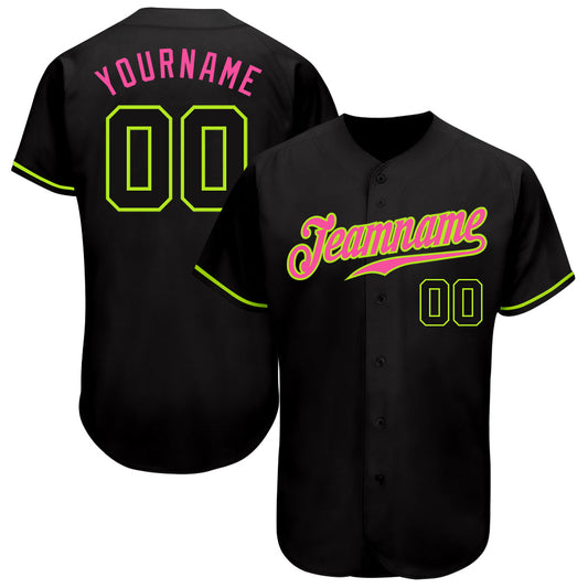 Custom Black Black Neon Green-Pink Authentic Baseball Jersey - Sky-Custom