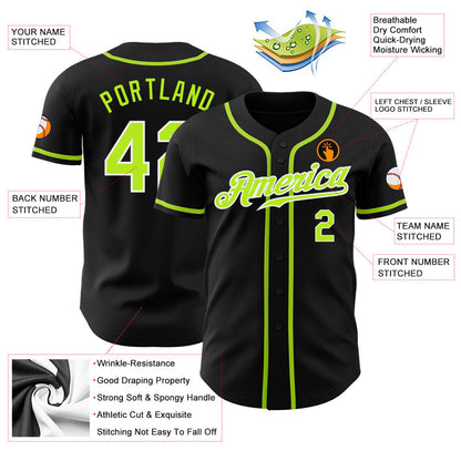 Custom Black Neon Green-White Authentic Baseball Jersey - Sky-Custom