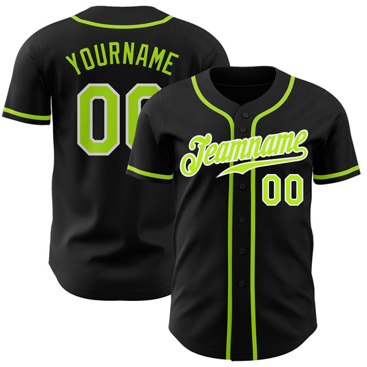 Custom Black Neon Green-White Authentic Baseball Jersey - Sky-Custom