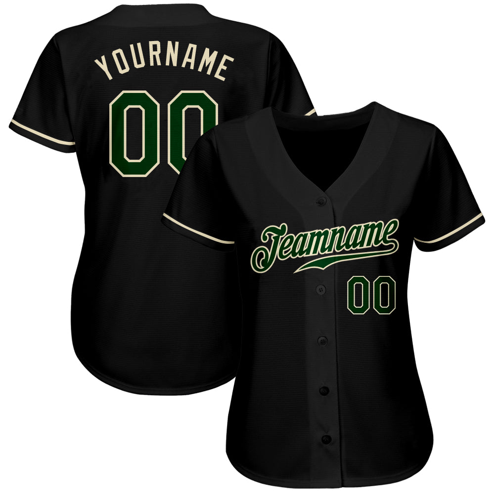 Custom Black Green-Cream Authentic Baseball Jersey - Sky-Custom