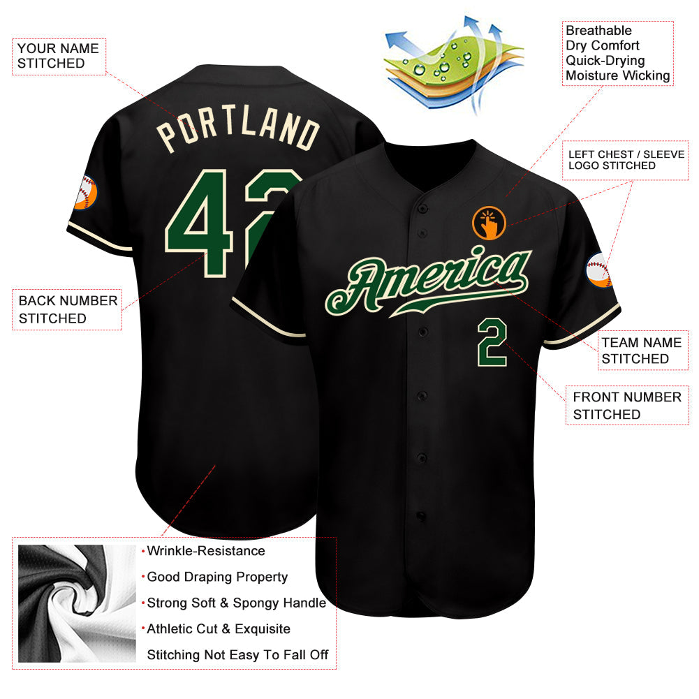 Custom Black Green-Cream Authentic Baseball Jersey - Sky-Custom