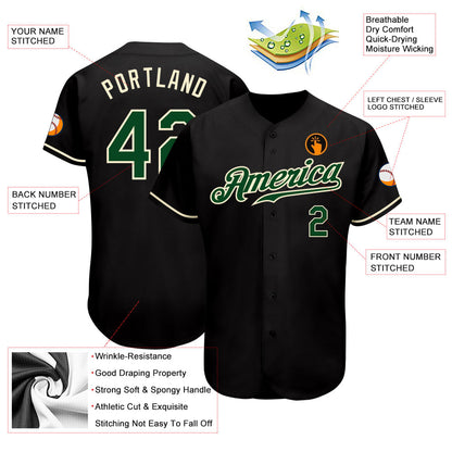Custom Black Green-Cream Authentic Baseball Jersey - Sky-Custom