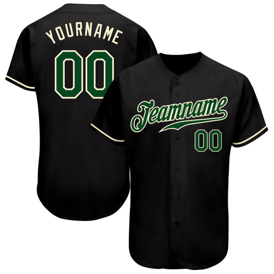 Custom Black Green-Cream Authentic Baseball Jersey - Sky-Custom