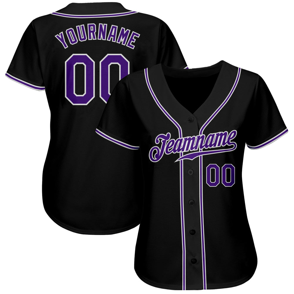 Custom Black Purple-White Authentic Baseball Jersey - Sky-Custom