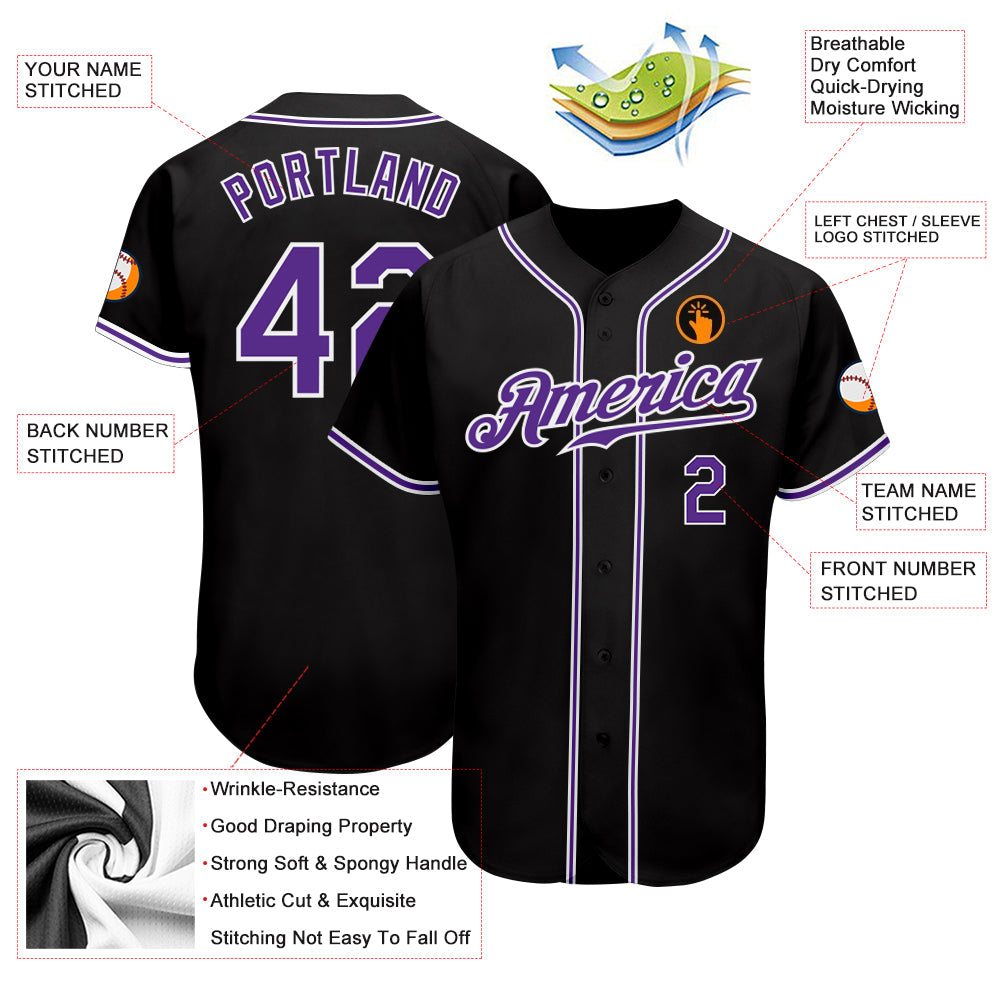 Custom Black Purple-White Authentic Baseball Jersey - Sky-Custom
