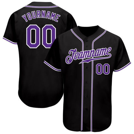 Custom Black Purple-White Authentic Baseball Jersey - Sky-Custom