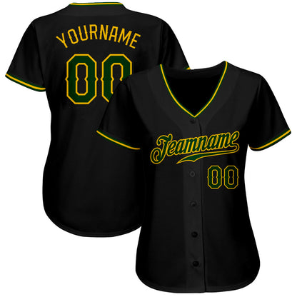 Custom Black Green-Gold Authentic Baseball Jersey - Sky-Custom
