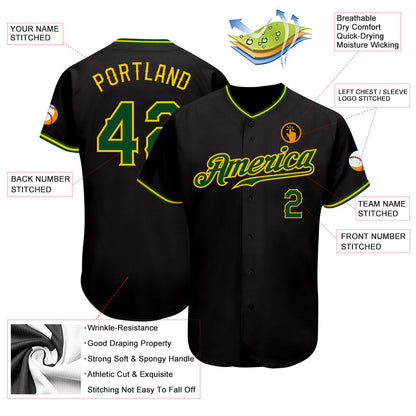 Custom Black Green-Gold Authentic Baseball Jersey - Sky-Custom