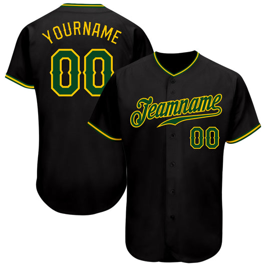 Custom Black Green-Gold Authentic Baseball Jersey - Sky-Custom