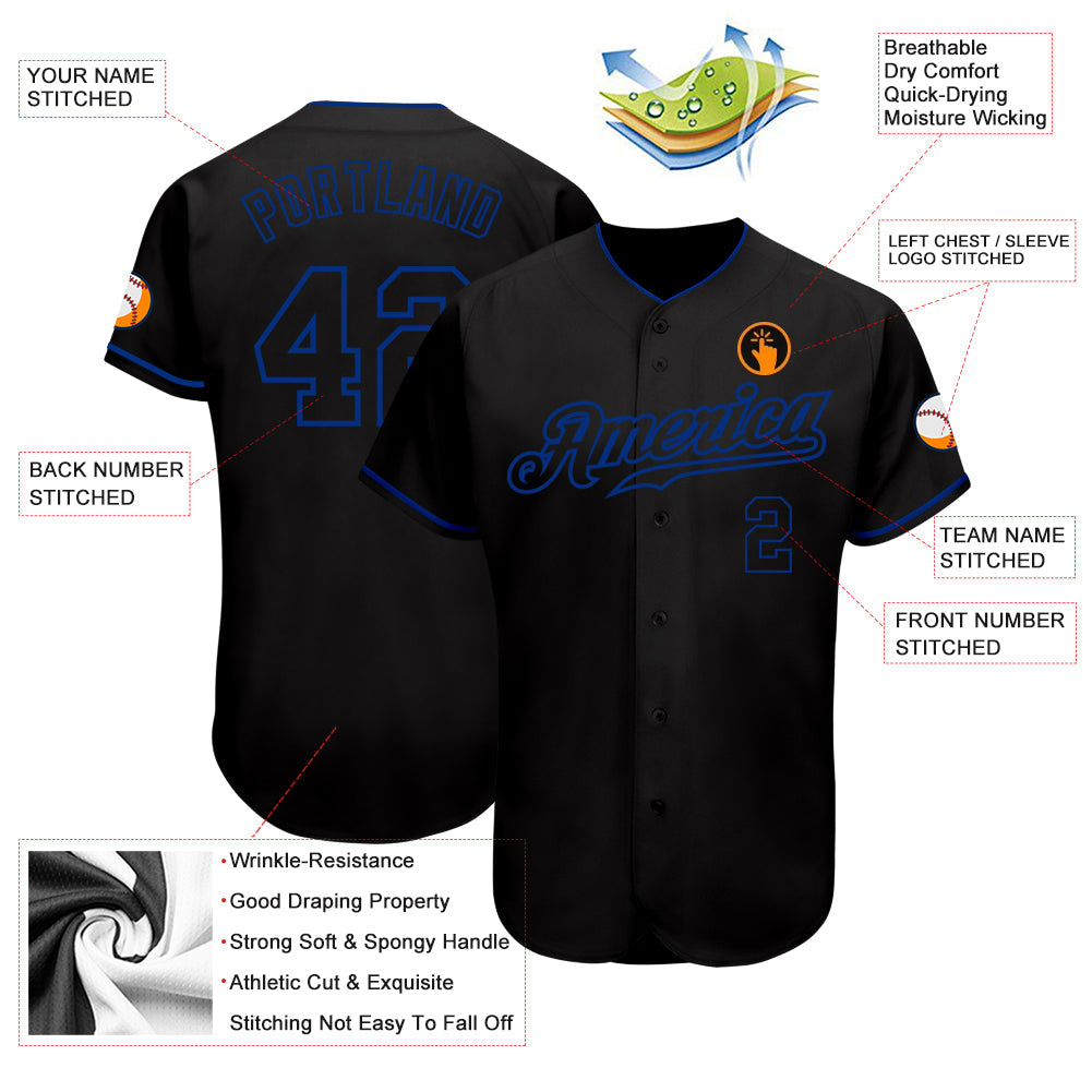 Custom Black Black-Royal Authentic Baseball Jersey - Sky-Custom