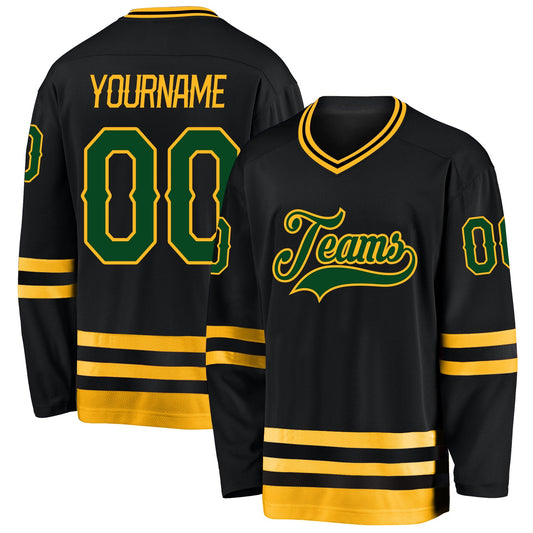 Custom Black Green-Gold Hockey Jersey - Sky-Custom