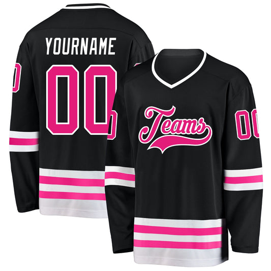 Custom Black Hot Pink-White Hockey Jersey - Sky-Custom